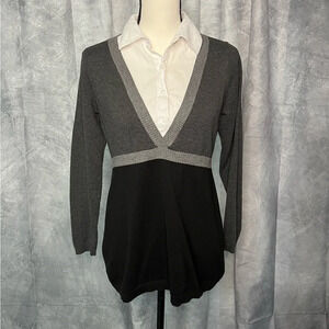 Motherhood Maternity Grey, Black and White Faux Layered Sweater - size Medium